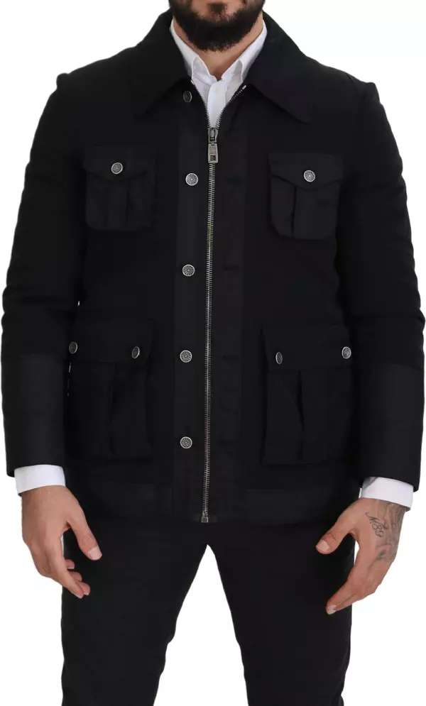 Black Wool Collared Full Zip Jacket