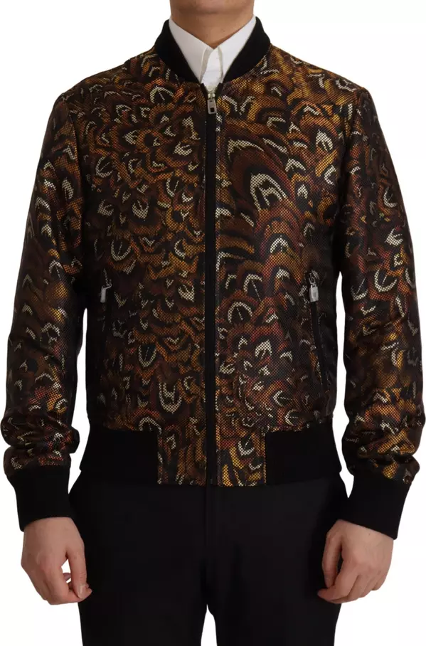 Brown Feather Full Zip Blouson Jacket