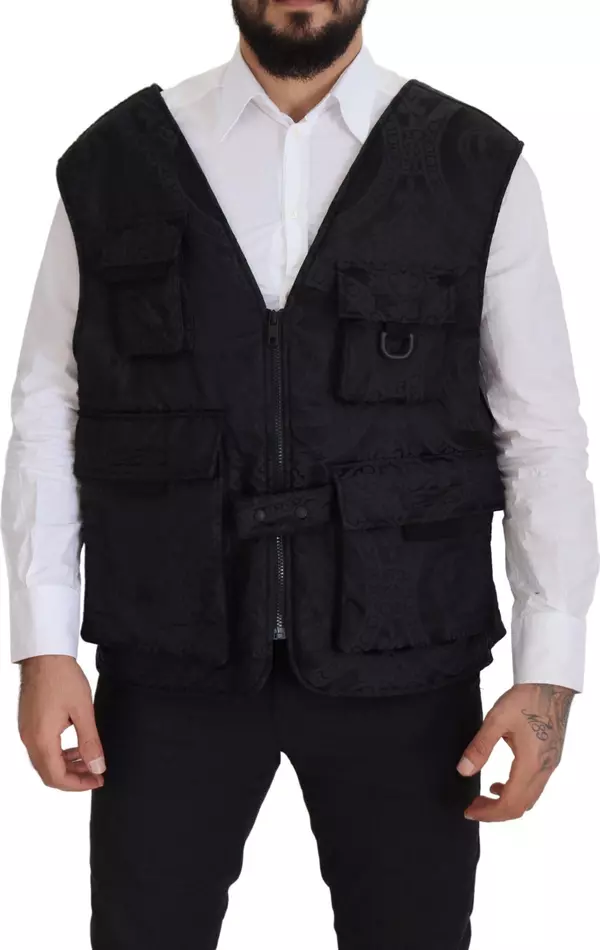 Black Nylon Full Zip Sleeveless Jacket
