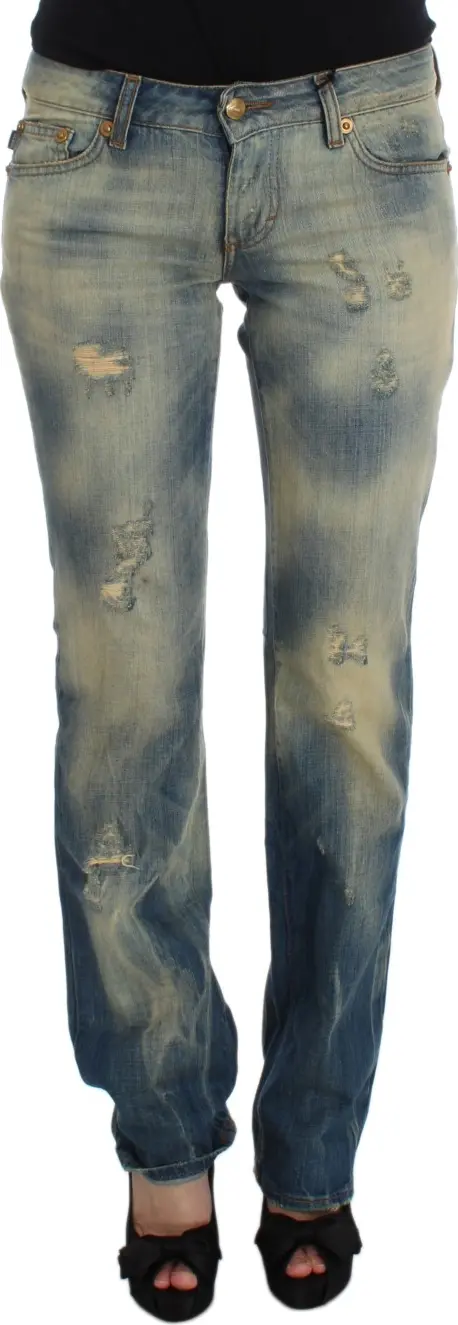 Blue Wash Cotton Slim Fit Bootcut Jeans