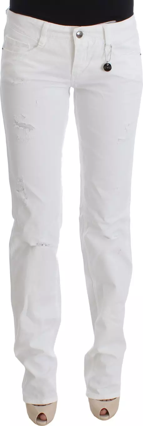 White Cotton Slim Fit Denim Bootcut Jeans