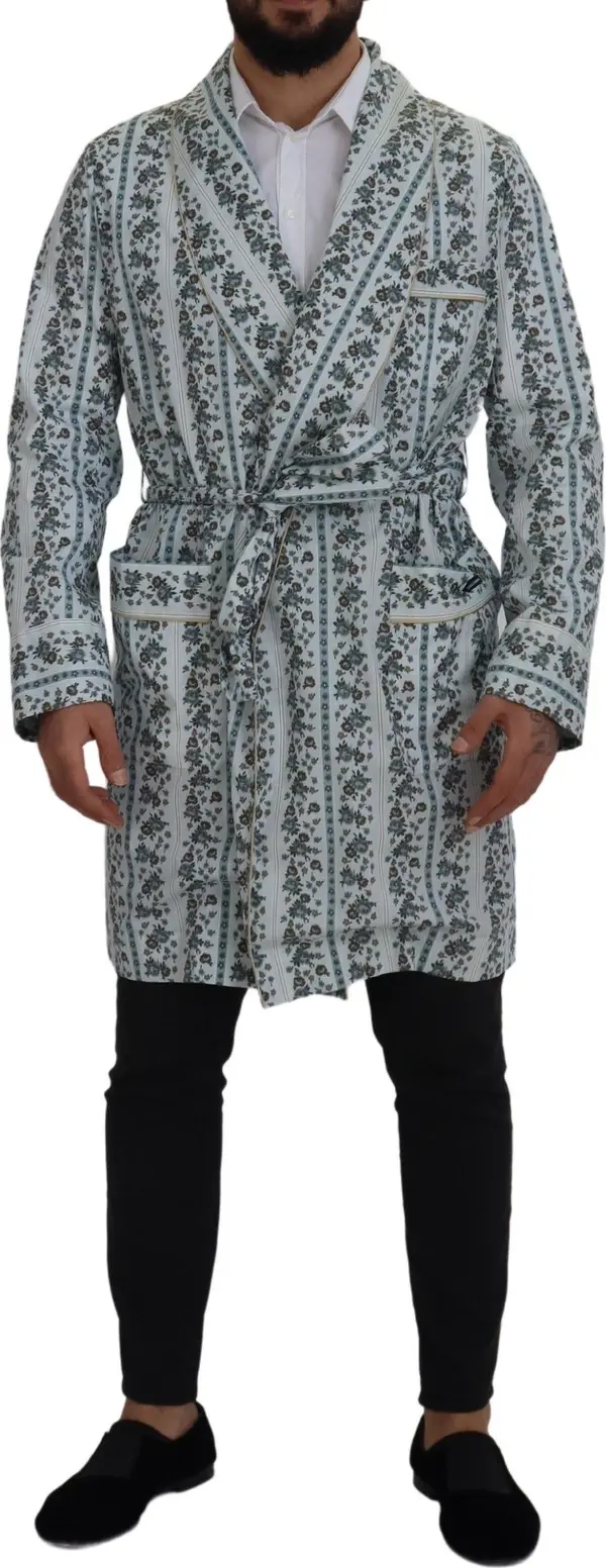 Blue Floral Cotton Robe Coat Jacket