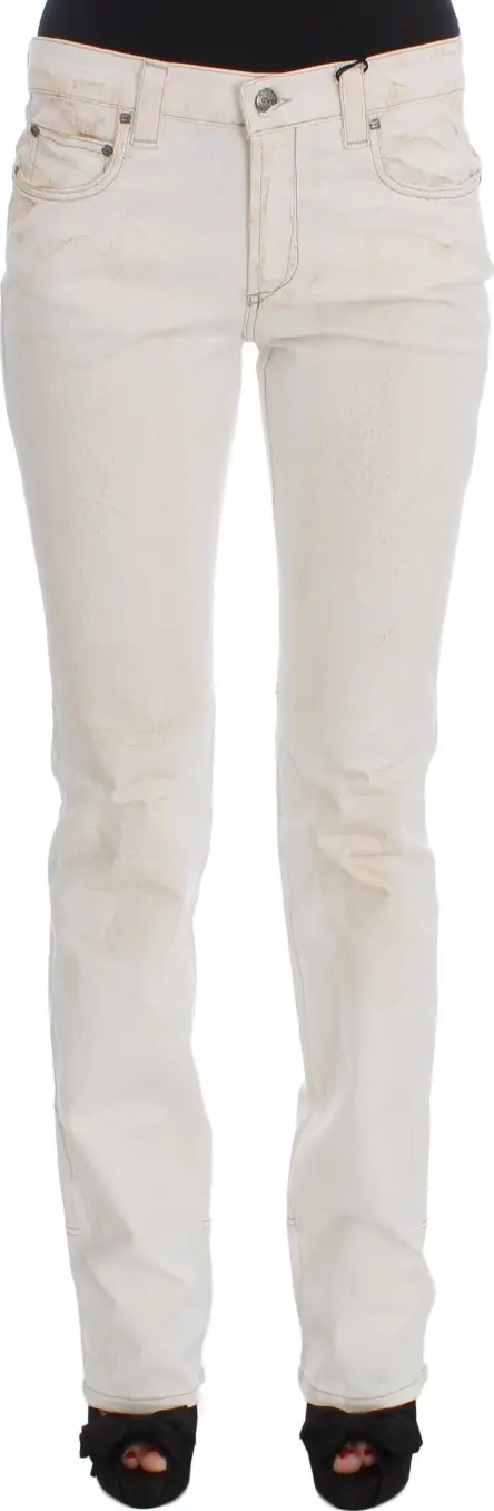 White Cotton Slim Fit Bootcut Jeans
