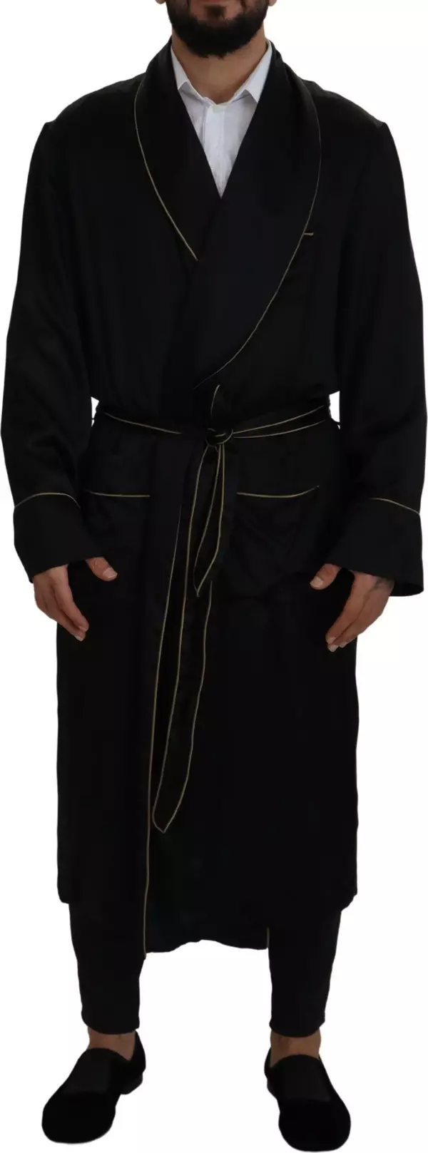 Black 100% Silk Robe Coat Wrap  Jacket