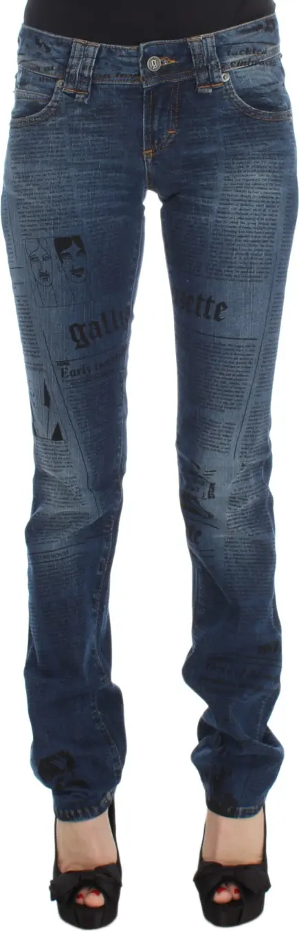 Blue Wash Cotton Blend Slim Fit Bootcut Jeans