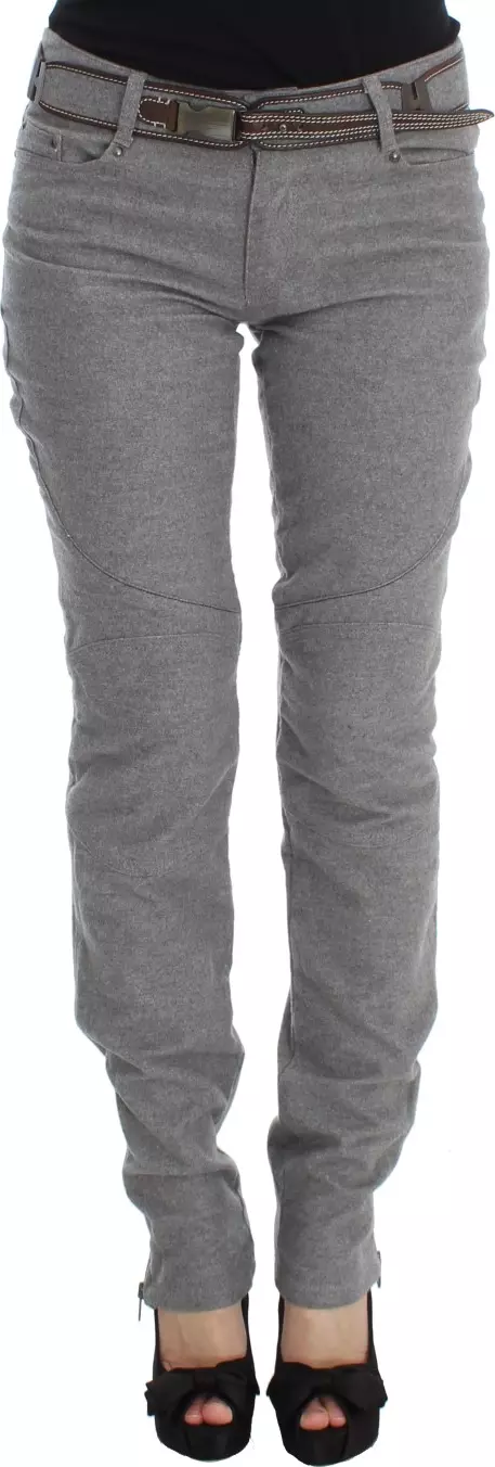 Gray Cotton Slim Fit Casual Bootcut Pants