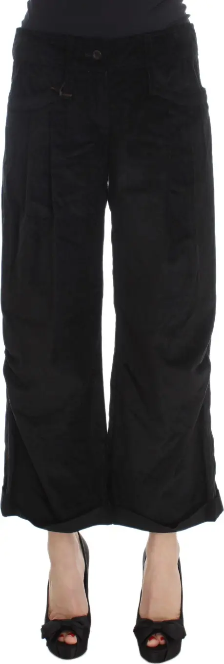 Black Velvet Cotton Capri Bootcut Pants