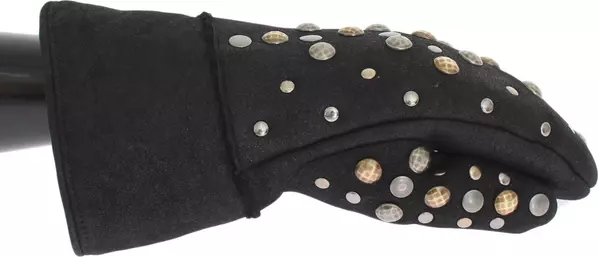 Gray Wool Shearling Studded Gloves