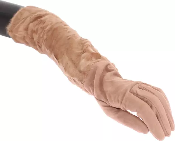 Beige Suede Xiangao Fur Elbow Gloves