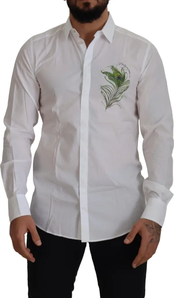 White Cotton Peacock Feather Formal GOLD Shirt