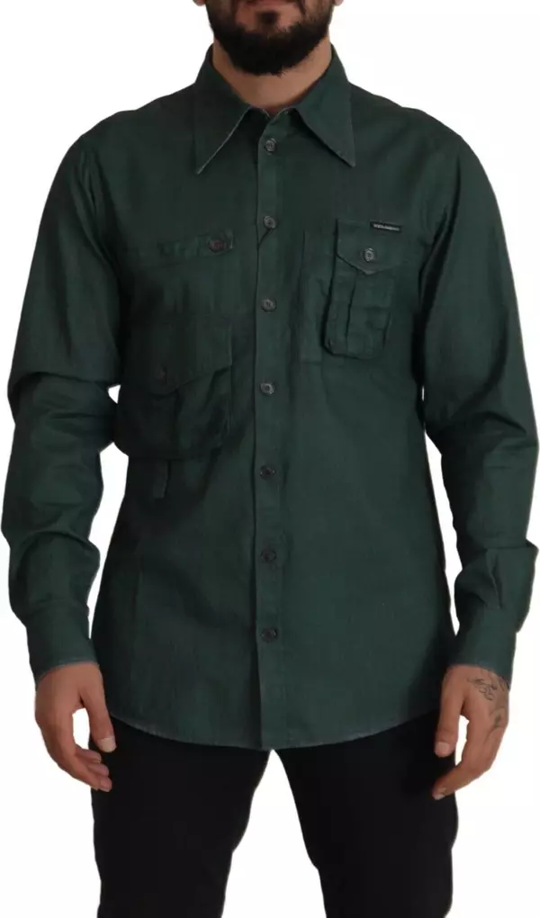 Dark Green Button Down Long Sleeves Shirt