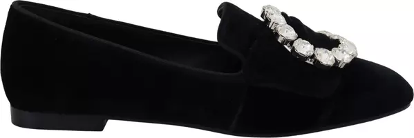 Black Velvet Crystals Loafers Flats Shoes