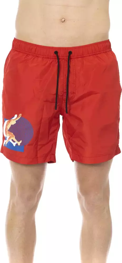 Red Polyester Men Swim Short