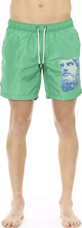 Green Polyester Men Swim Short