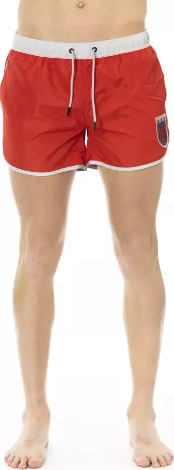 Red Polyester Men Swim Short