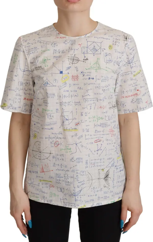 White Cotton Algebra Print Short Sleeves Top
