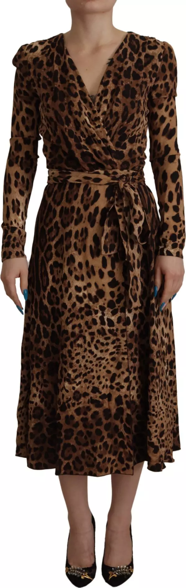 Brown Leopard Wrap A-line Maxi Viscose Dress