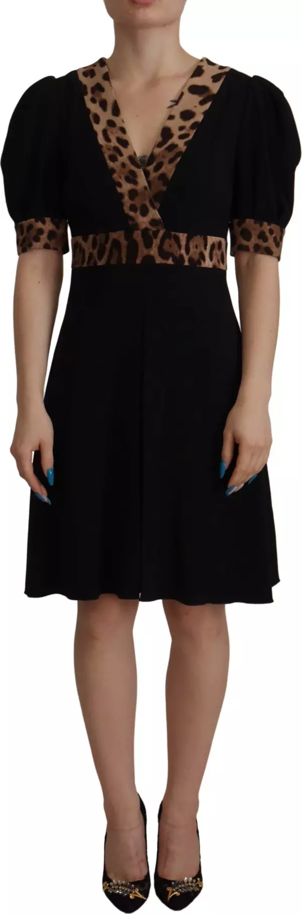 Black Leopard A-line Knee Length Dress