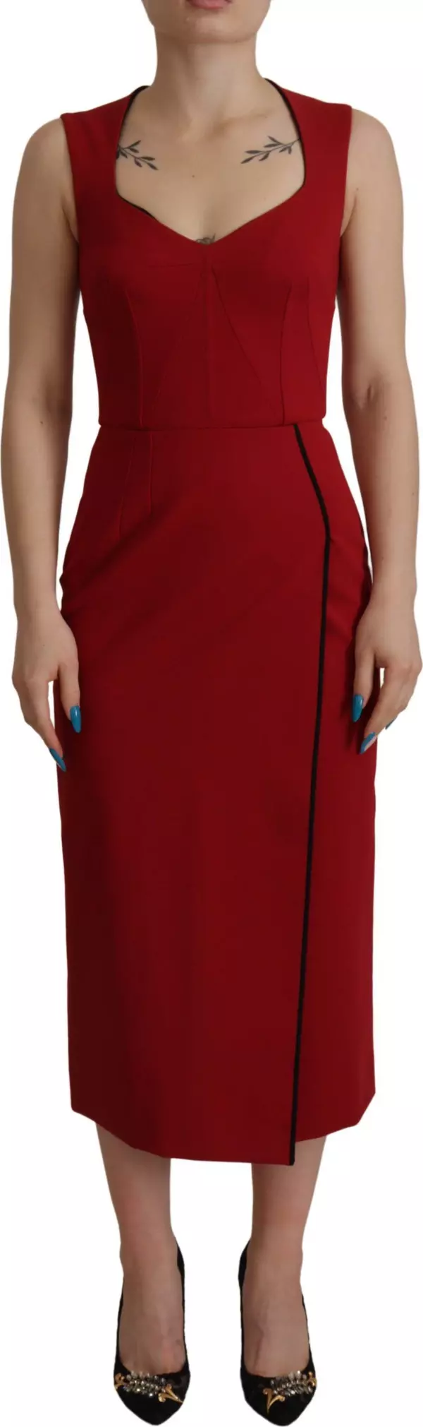 Red Sweetheart Neck Bodycon Midi Dress