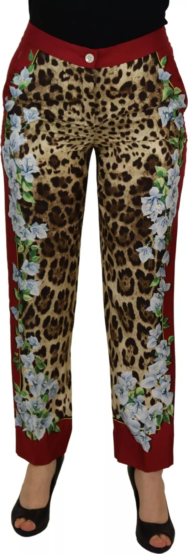 Multicolor Leopard Flora Printed Mid Waist Trouser Pants