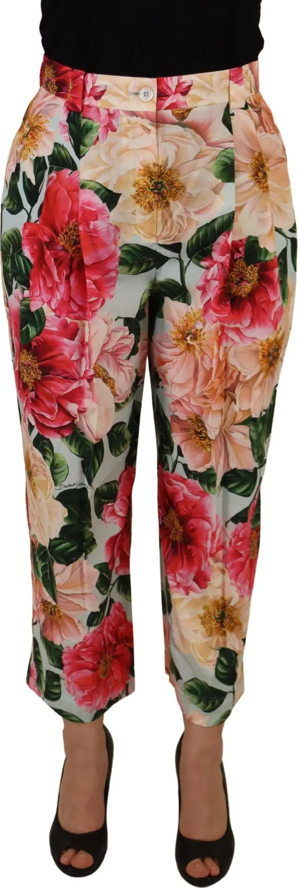 Multicolor Flora Printed High Waist Cropped Trouser Pants