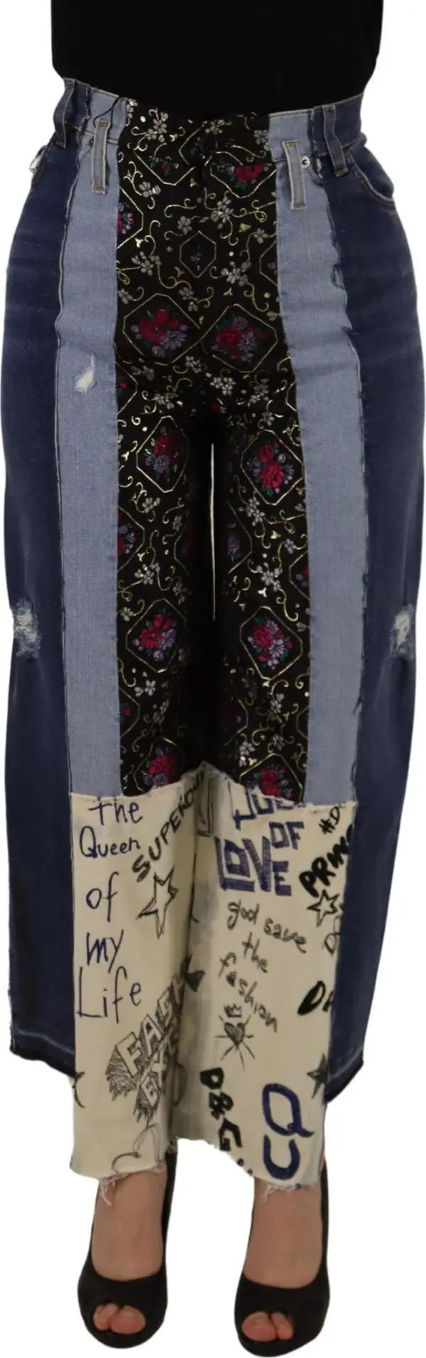 Multicolor Patchwork DG Fashion Wide Leg Denim Pant