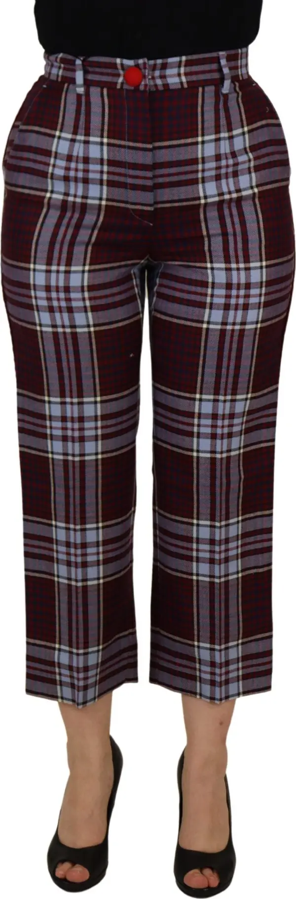 Gray Checked High Waist Cropped Trouser Pants