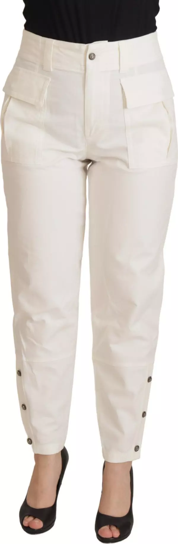 White High Waist Tapered Women Cotton Pants