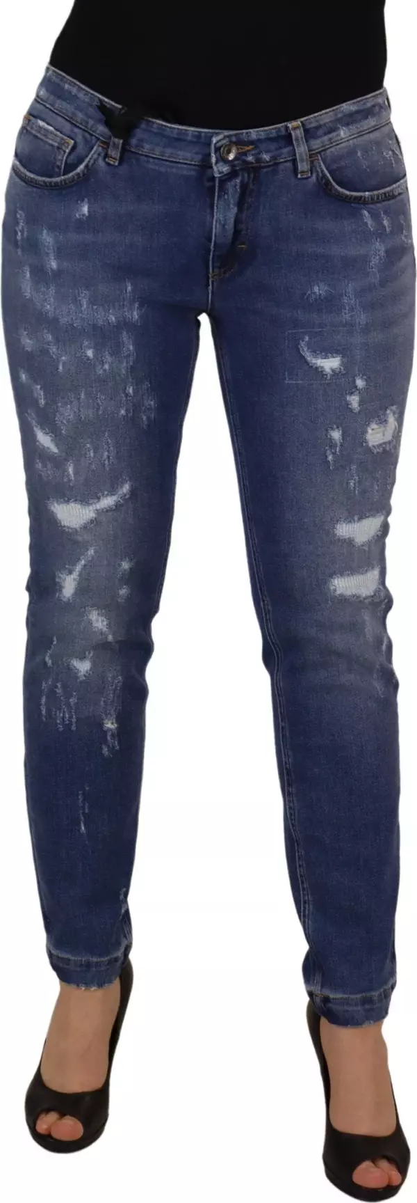 Blue Washed Cotton Skinny Low Waist Denim Jeans