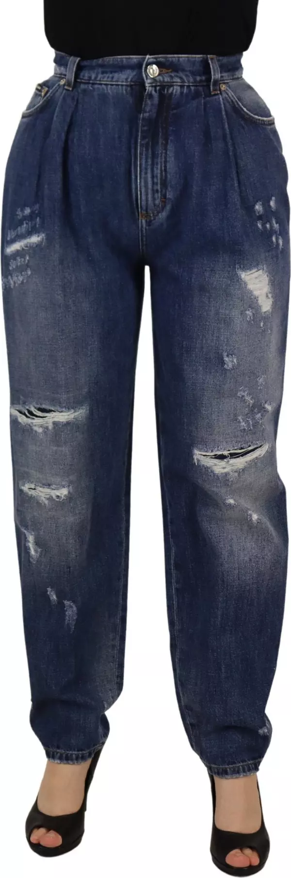 Blue Washed High Waist Loose Fit Pants