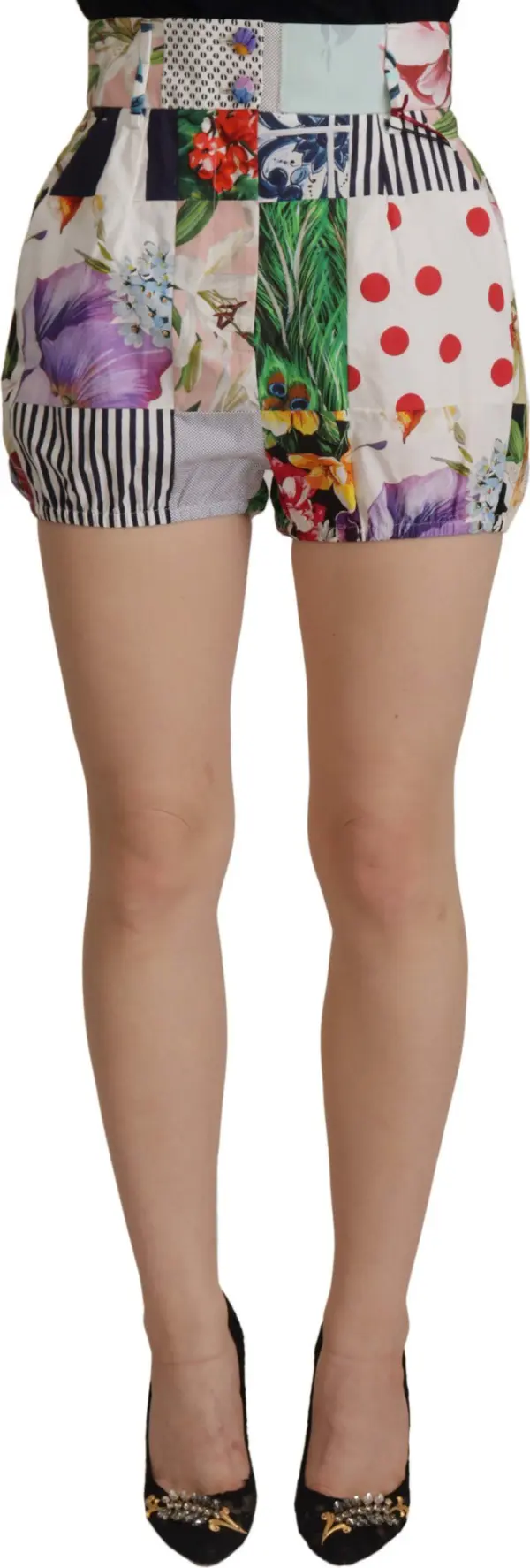Multicolor Patchwork High Waist Cotton Shorts