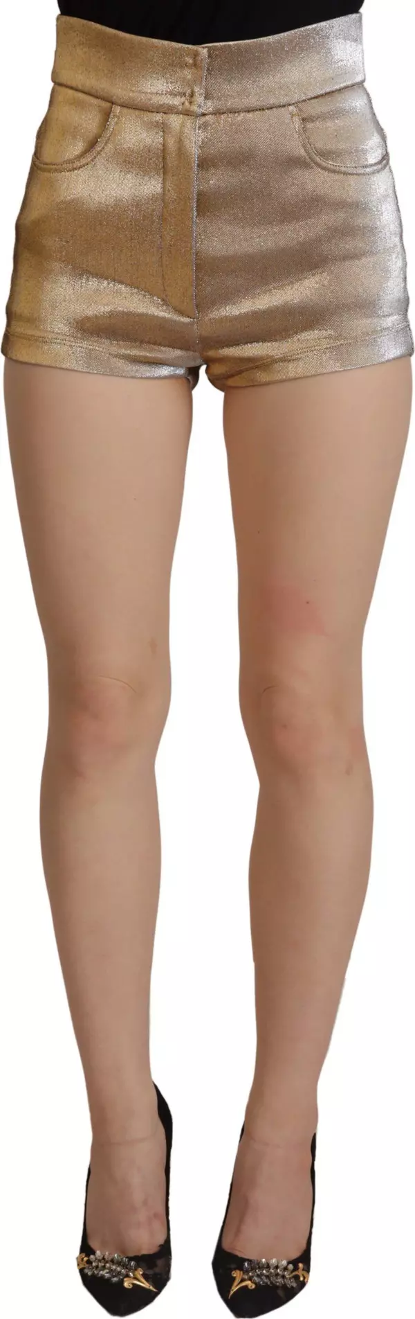 Gold Cotton Blend Glittered Hot Shorts