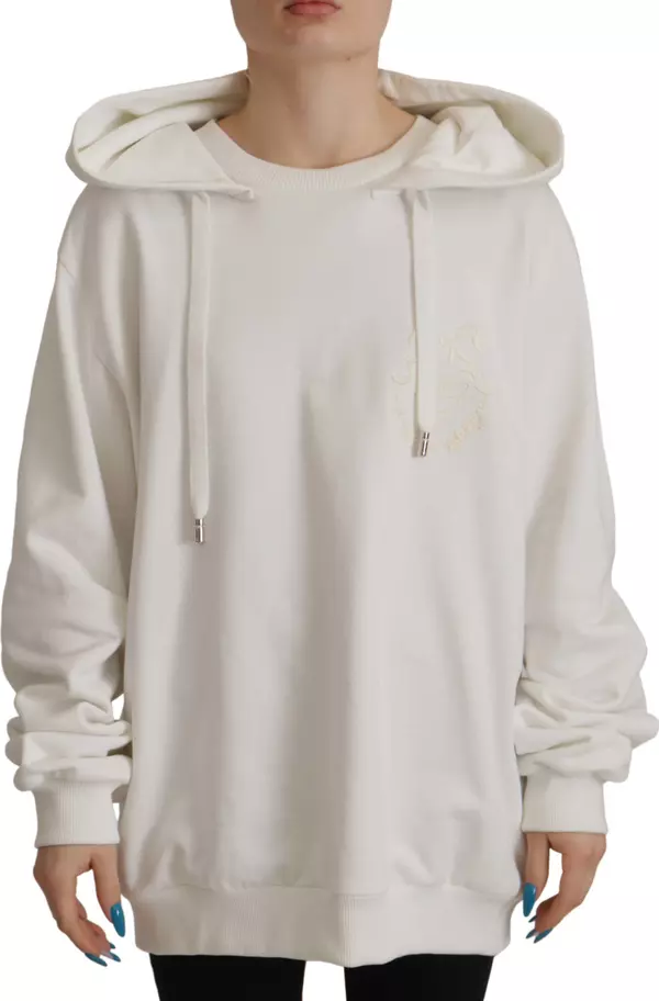 White Hoodie Pullover Embroidered Sweater