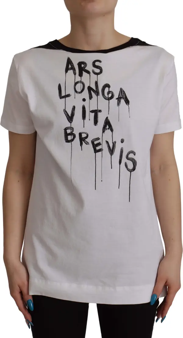 White Slogan Print Round Neck Cotton T-shirt