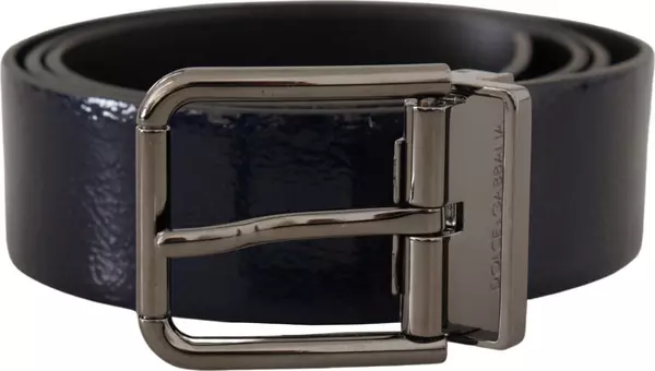 Blue Patent Leather Vernice Silver Logo Buckle Belt