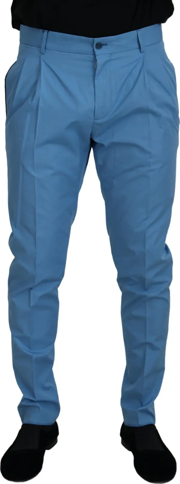 Blue Cotton Silk Trousers Chinos Pants