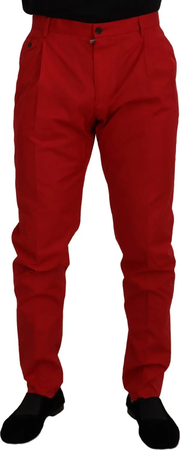 Red Cotton Slim Fit Trousers Chinos Pants