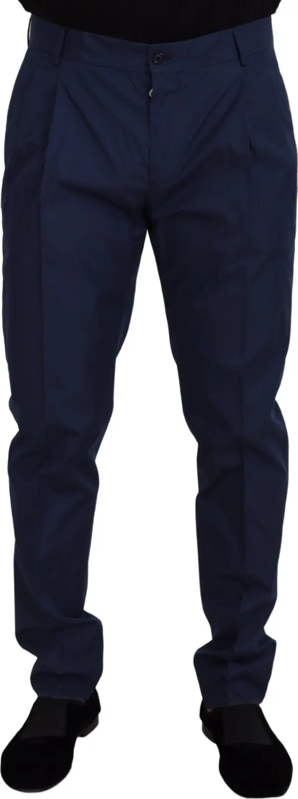 Blue Cotton Silk Trousers Chinos Pants