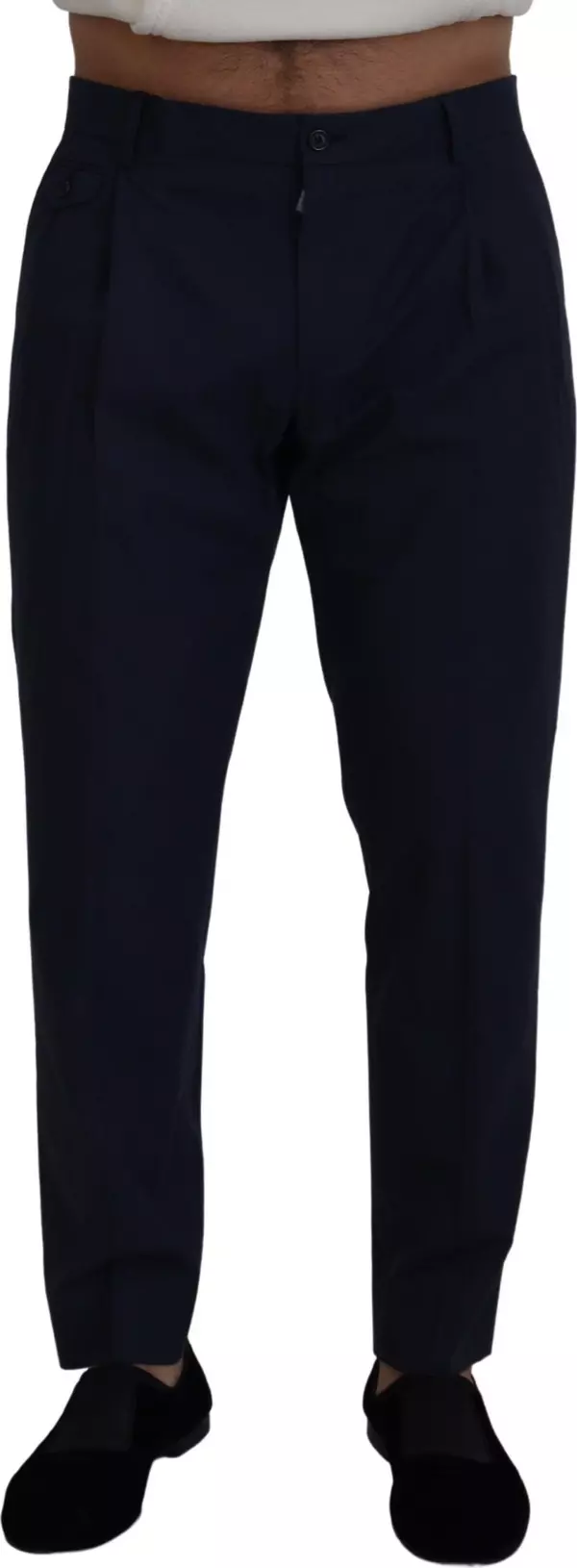 Blue Cotton Slim Trousers Chinos Pants