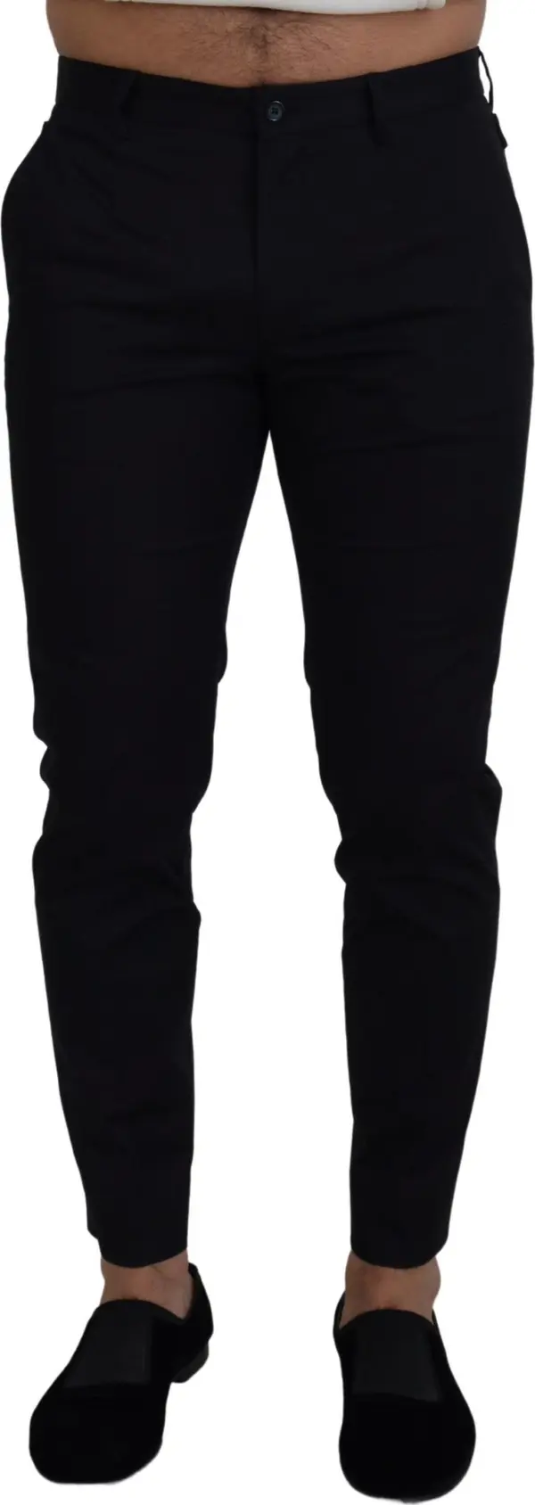 Blue Stretch Cotton Slim Trousers Chinos Pants