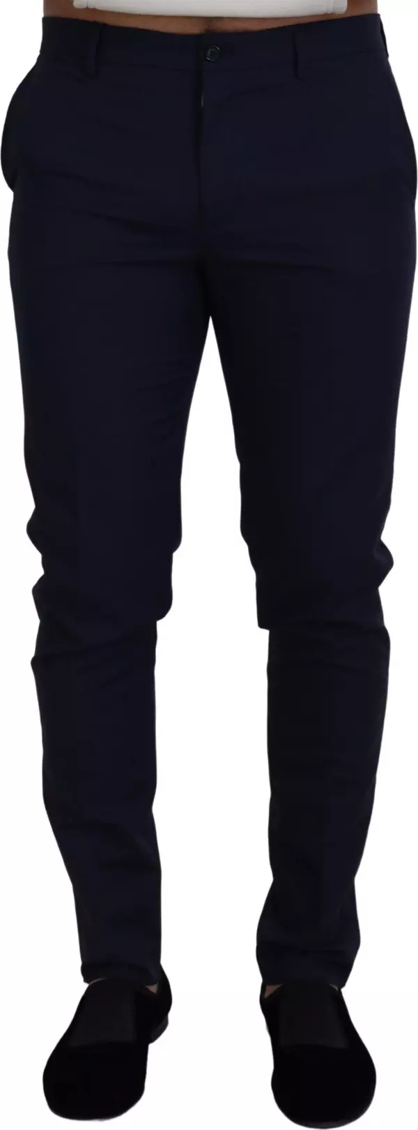 Blue Linen Cotton Slim Trousers Chinos Pants