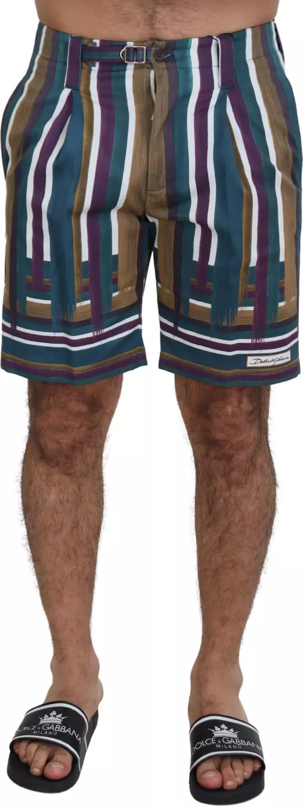 Multicolor Striped Stretch Cotton Shorts