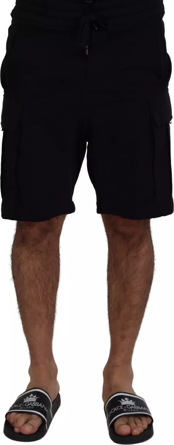 Black Cotton Bermuda Cargo Shorts