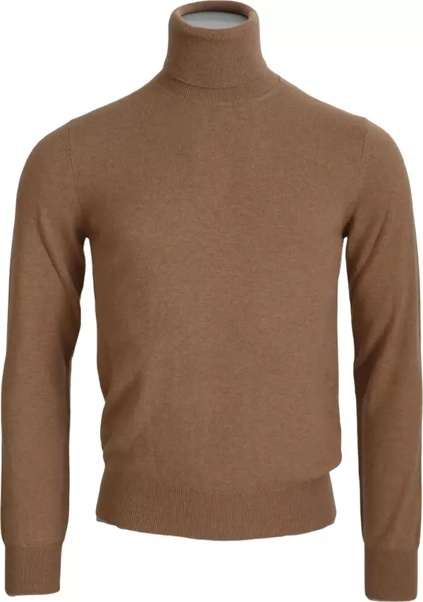 Beige Cashmere Turtleneck Pullover Sweater