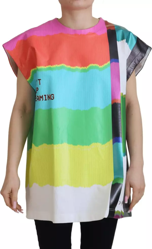 Multicolor TV Print Blouse Cotton T-shirt