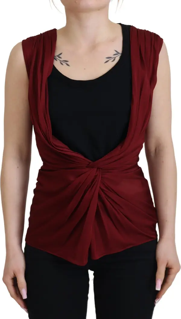 Bordeaux Silk Stretch Top Vest Blouse