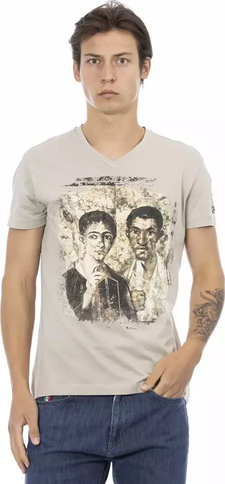 Beige Cotton Men T-Shirt