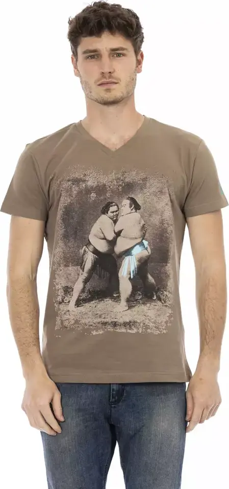 Brown Cotton Men T-Shirt