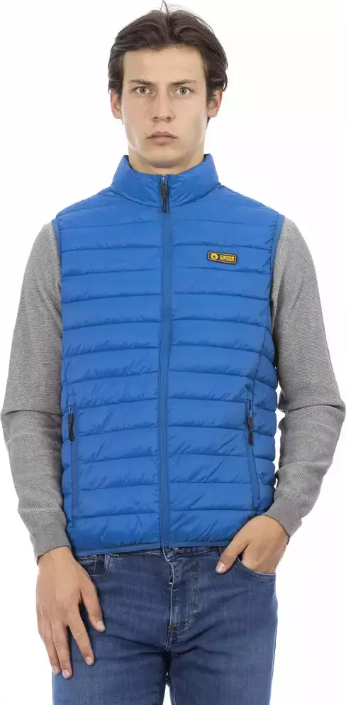 Blue Polyester Men Sleeveless Jacket