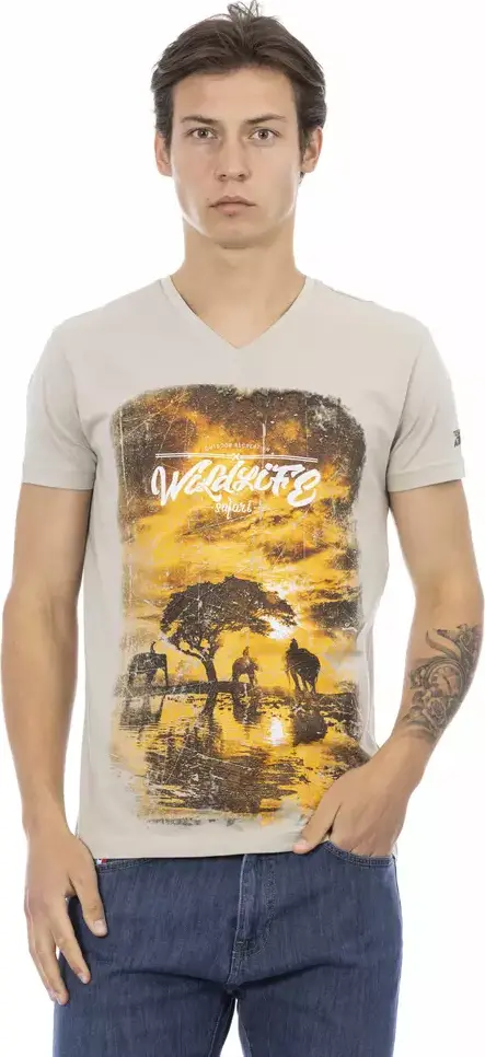 Beige Cotton Men T-Shirt